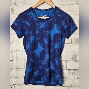 Under Armour HeatGear Blue Tie Dye Athletic Workout Tee Women Small